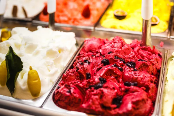 italian gourmet gelatto ice cream display in shop