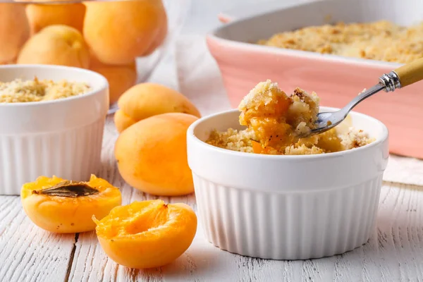 Homemade mix apricot crumble . Healthy breakfast concept — Stock Photo, Image