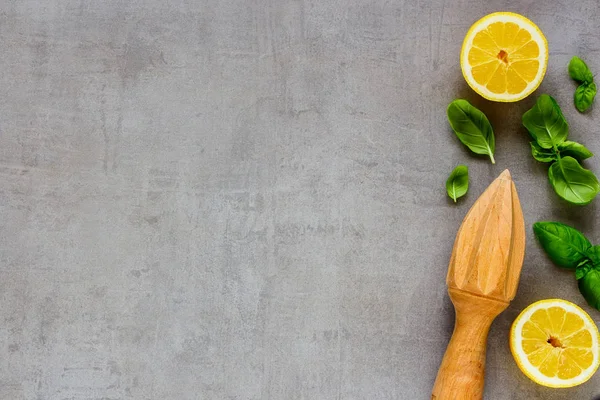 Fresh Ingredients Healthy Homemade Lemonade Cocktail Light Background Flat Lay — Stock Photo, Image