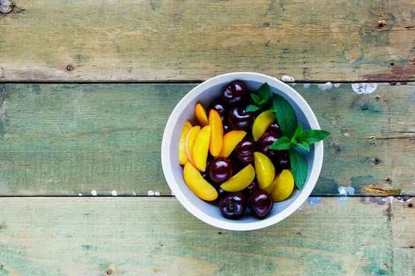 Full Fruit Bowl Flat Lay Summer Food Healthy Life Concept — Stock Photo, Image