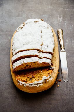 Lezzetli geleneksel stollen keki kapatın. Dresdner İsa pasta 