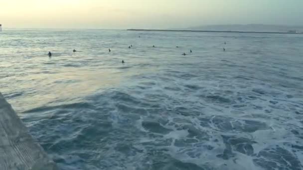 Surfistas esperan una gran ola en el océano — Vídeos de Stock