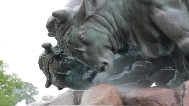 Gefion Fountain nära upp, Köpenhamn, Danmark — Stockvideo