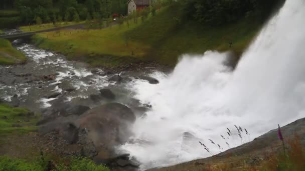 Falls in mountains of Norway in rainy weather — Stock Video