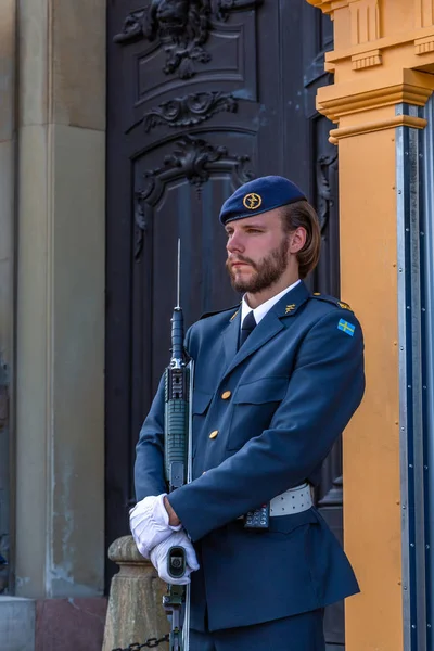 Königliche Garde auf der Wache im schwedischen Königspalast — Stockfoto