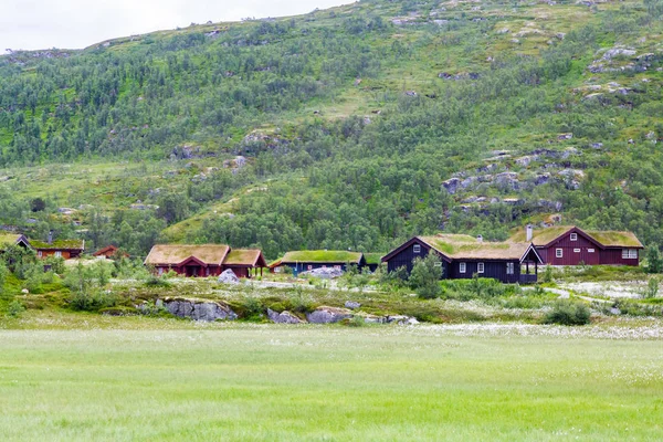 Casa con tetti in erba in Norvegia — Foto Stock