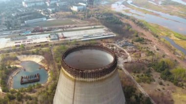 Çernobil NPP, Ukrayna yakınlarındaki bir bölgede. Hava görünümü