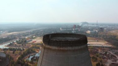 Çernobil NPP, Ukrayna yakınlarındaki bir bölgede. Hava görünümü