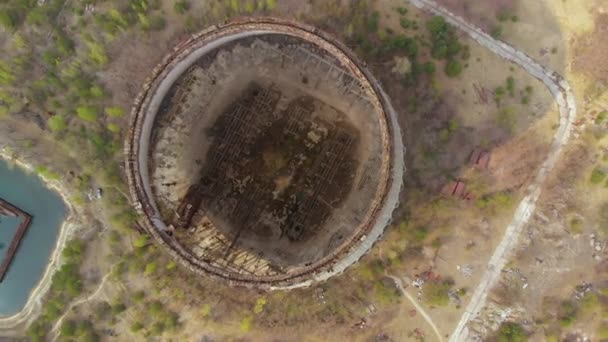 Drone flies over the cooling tower, top view — Stock Video