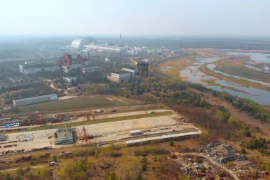 Çernobil nükleer santrali, Ukrine. Havadan görünüm