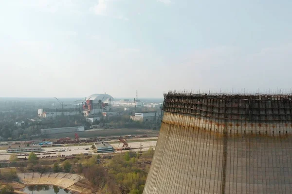 Kärnkraftverket i Tjernobyl, Ukrine. Utsikt från luften — Stockfoto