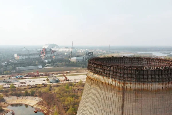 Kärnkraftverket i Tjernobyl, Ukrine. Utsikt från luften — Stockfoto