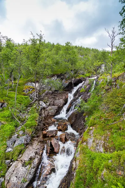 Ορεινό γρήγορο ποτάμι στα βουνά της Νορβηγίας — Φωτογραφία Αρχείου