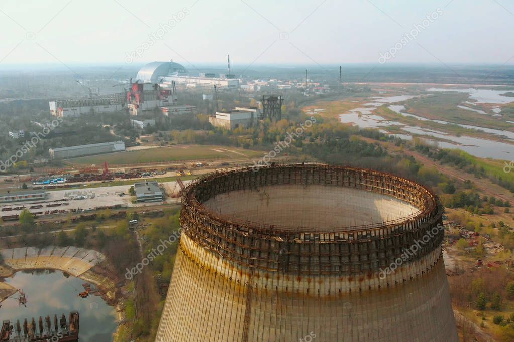 Chernobyl nuclear power plant, Ukrine. Aerial view