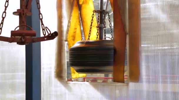 Conveyor with tires at factory. Tires production. — Stock Video