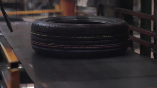 Conveyor belt feeds tires for sorting and checking — Stock Video