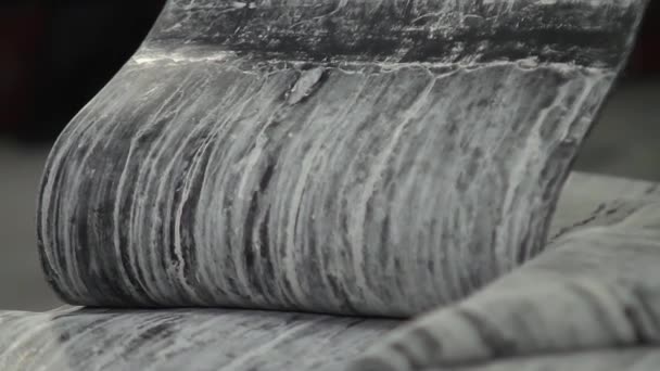 Gumová páska na velké továrně na pneumatiky zblízka. — Stock video