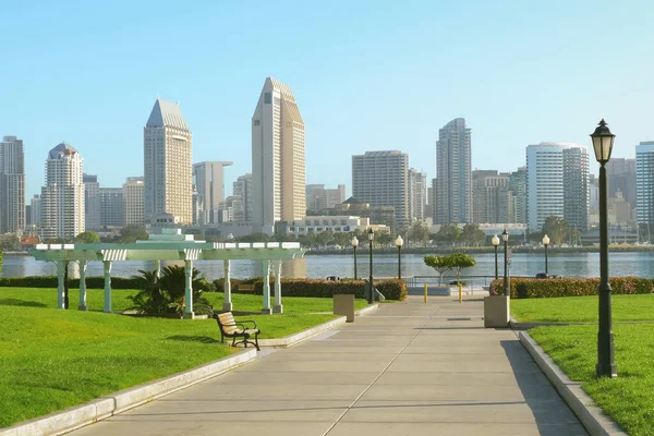 Empty city during the coronavirus pandemic, COVID-19. View from Coronado Island to downtown San Diego City in the early morning on a sunny day.