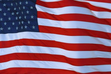 Amerikan Bayrak Dalgası. Amerika Birleşik Devletleri bayrağının rüzgarda dalgalanışı. Tam Çerçeve. Amerikan bayrağı, yaklaşın..