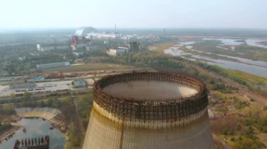 Çernobil NPP, Ukrayna yakınlarındaki bir bölgede. Hava görünümü