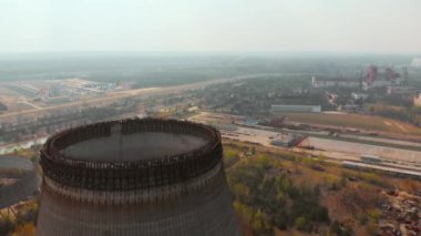 Çernobil NPP, Ukrayna yakınlarındaki bir bölgede. Hava görünümü