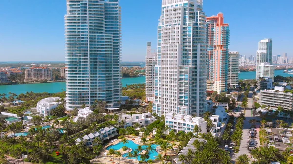 Vista Cerca Del Dron Miami Beach Hoteles Rascacielos Cerca South — Foto de Stock