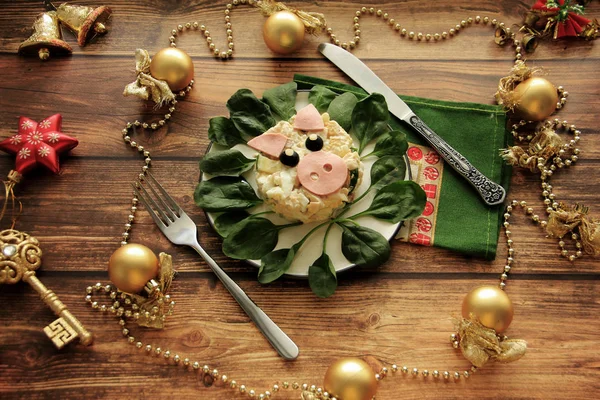 Salad New Year Pig Decorated Form Pig Photo Taken New — Stock Photo, Image