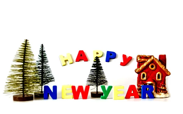 Napis Kolorowe Litery Woluminu Szczęśliwego Nowego Roku Białym Tle Pobliżu — Zdjęcie stockowe