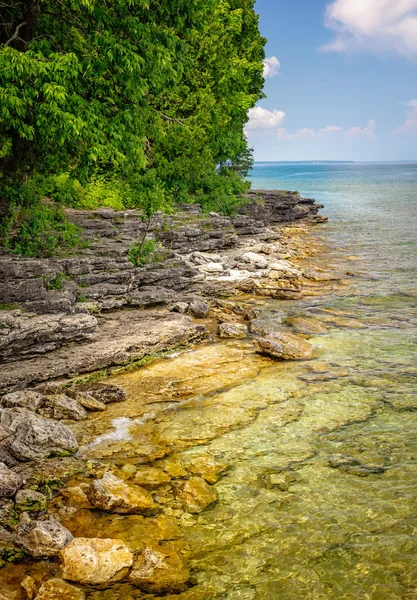 rocky coastline at Door County, Wisconsin\'s Cave Point on the coast of Lake Michigan