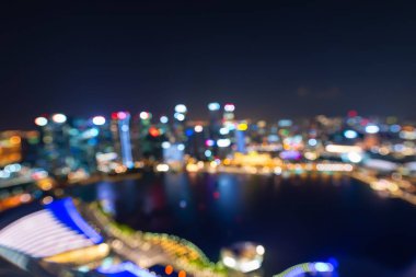 Bulanık arka plan ışık, güzel cityscape görünümünü Singapur şehir manzarası, gece.