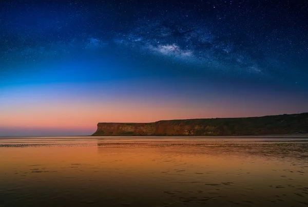 Paesaggio Con Galassia Della Lattea Cliff Saltburn Riva Mare North — Foto Stock