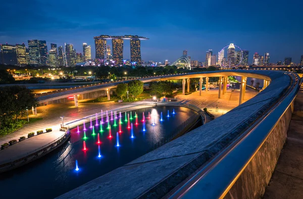 Miasto Singapur Skyline Widok Wieżowce Marina Barrage Czasie Zmierzch — Zdjęcie stockowe