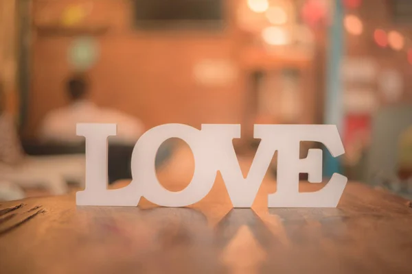 Mot Amour Sur Une Table Bois Avec Fond Bokeh Ton — Photo