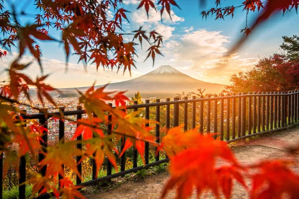 Fuji Piros Levél Ősszel Naplemente Fujiyoshida Japán — Stock Fotó
