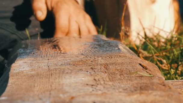 Holzmalerei mit einem Pinsel mit grauer Farbe — Stockvideo