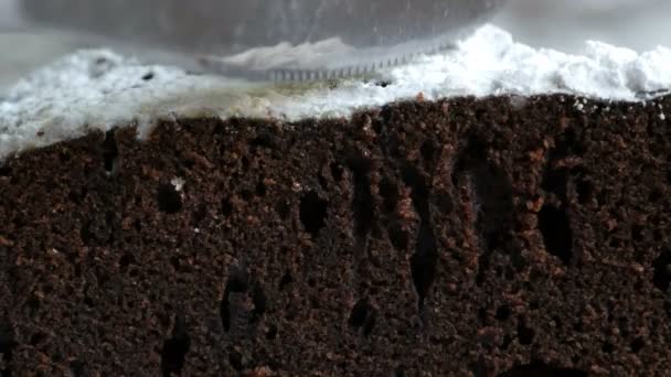 Bıçak bir çikolatalı browni kek hamuru yakın çekim makro görünümü keser — Stok video