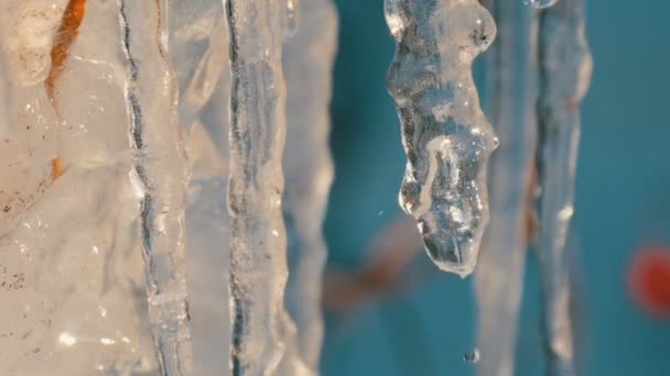 Eine Große Anzahl Schmelzender Eiszapfen Funkelt Und Schimmert Der Frühlingssonne — Stockvideo