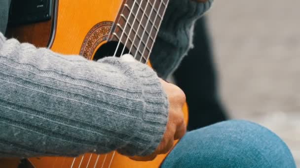 뉘른베르크 2018 솜씨는 거리에 어쿠스틱 기타를 기타리스트 — 비디오