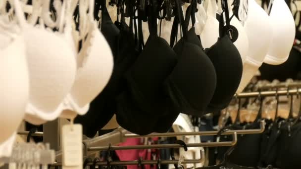 Nürnberg, Duitsland - December 1, 2018: Mooie elegante womens ondergoed in lingerie winkel in het winkelcentrum — Stockvideo