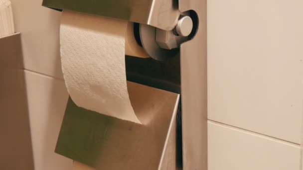 Deux Rouleaux Papier Toilette Blanc Dans Cabine Une Toilette Publique — Video