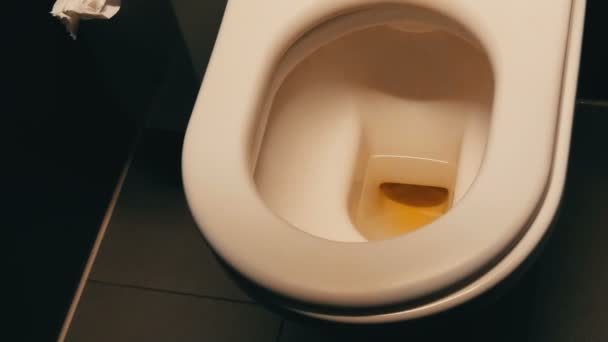 Dirty ceramic toilet bowl in a public restroom. — Stock Video