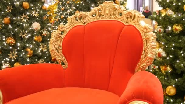 Red Chair Santa Claus Nicholas Christmas Tree Mall Christmas Decor — Stock Video