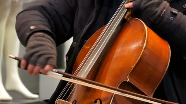 Mnichov Německo Prosince 2018 Street Violoncellista Hudebník Hraje Violoncello — Stock video