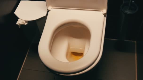 Smutsiga keramiska toalettstolen i en offentlig toalett. — Stockvideo