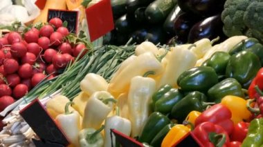 Çeşitli sebze bakkal market tezgahın üstünde. Sağlıklı gıda, lif, diyet, yazıt Macarca.