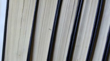 Kütüphanede bir kitaplıkta büyük eski kitapların satırı