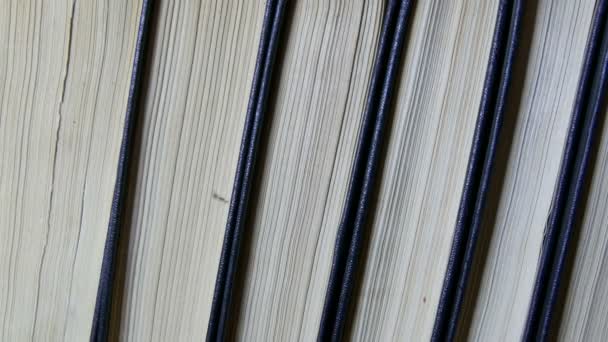 Row of big old books on a bookshelf in library — Stock Video