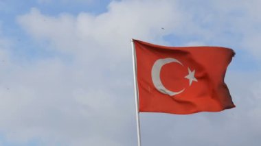Türk Bayrağı rüzgarda gökyüzüne karşı dalgalar