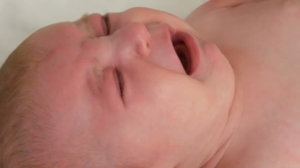 Un nouveau-né de deux mois pleure fort. Visage enfant vue rapprochée — Video