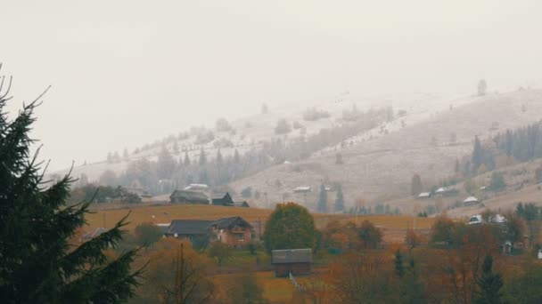 A beleza natural de uma das montanhas mais antigas do mundo. Bela folhagem multicolorida nas montanhas dos Cárpatos no início do outono em outubro . — Vídeo de Stock